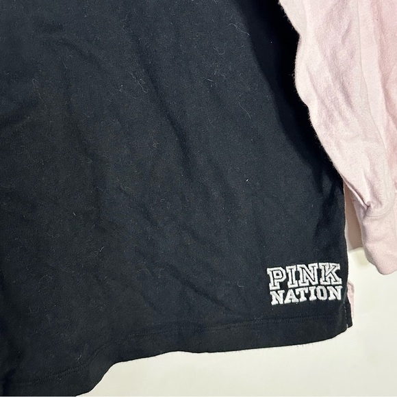 Victoria’s Secret PINK Rugby Shirt Long Sleeve Colorblock Pink w Black S Logo - Picture 3 of 12
